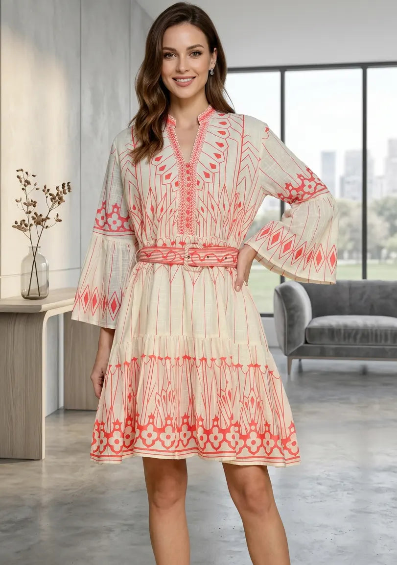 Meerab Short Tunic in Ivory & Black with Bell Sleeves | ibBan