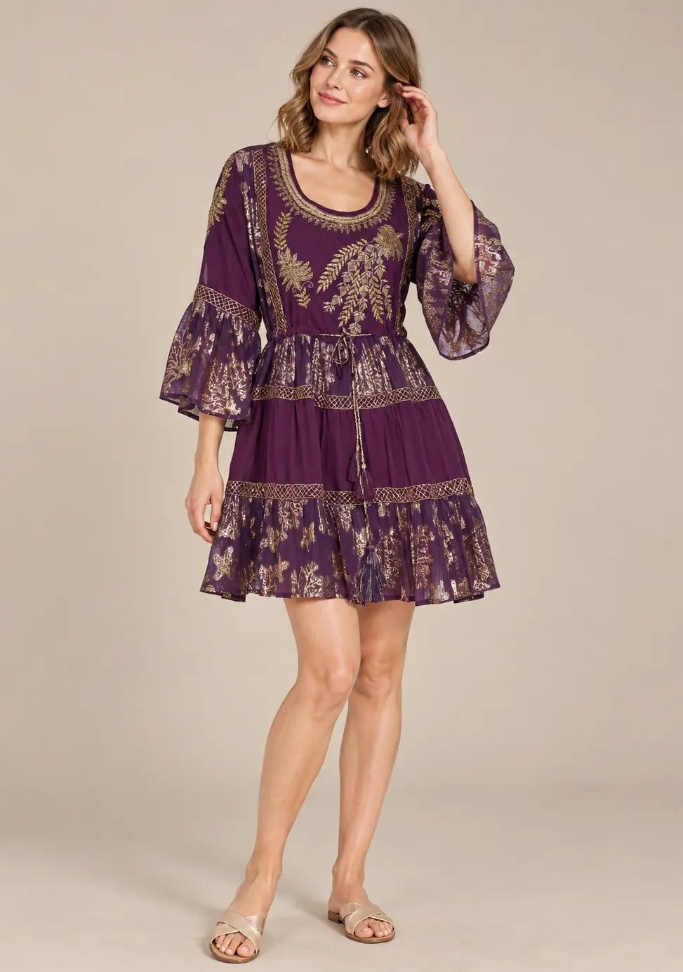 Women’s Cotton Lurex Embroidered Short Tunic - Soha