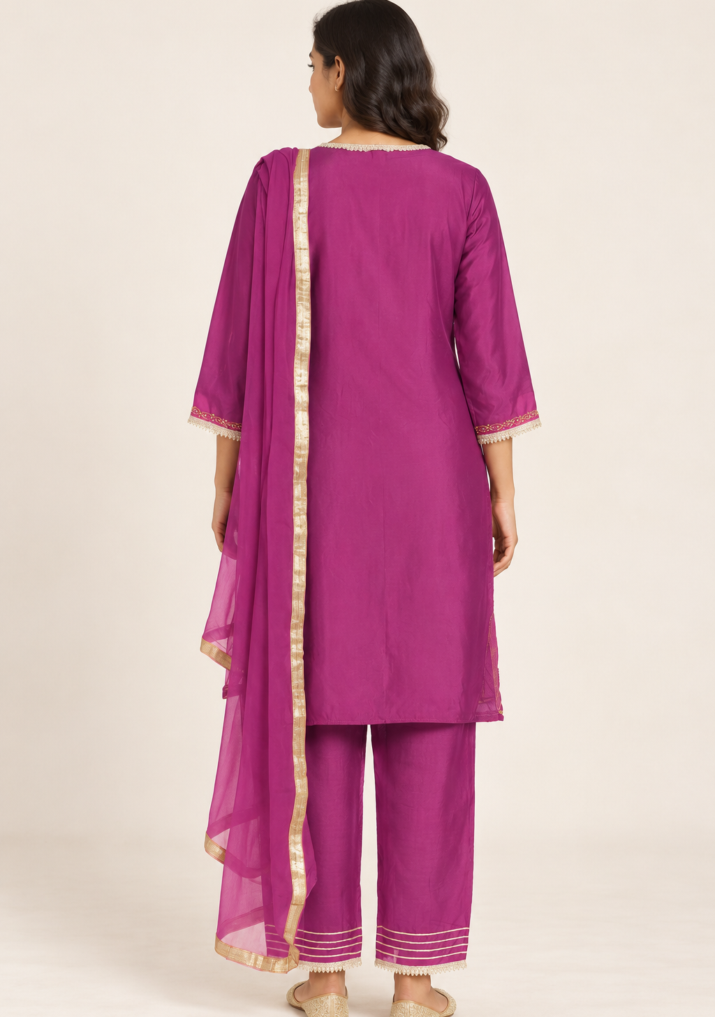 Saisa Purple Embroidered Suit with Trousers & Dupatta | ibBan