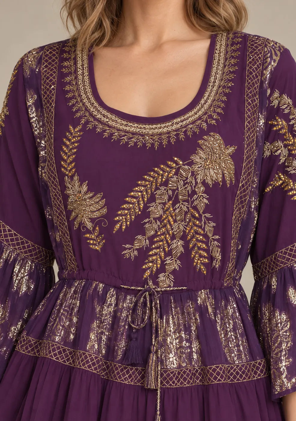 Women’s Cotton Lurex Embroidered Short Tunic - Soha