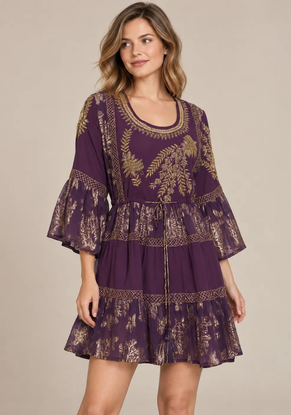 Women’s Cotton Lurex Embroidered Short Tunic - Soha