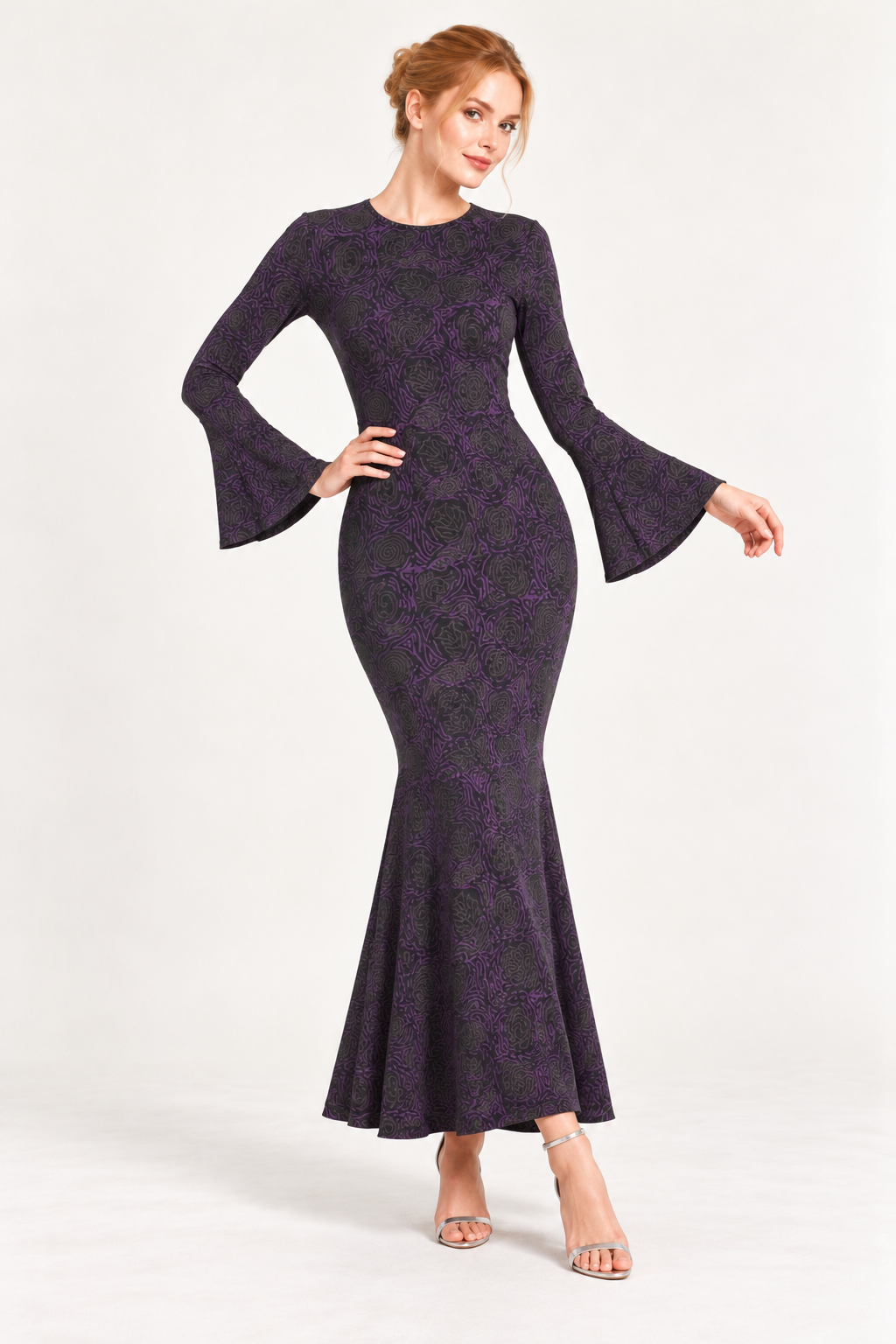 Floby printed cotton long dress in Purple