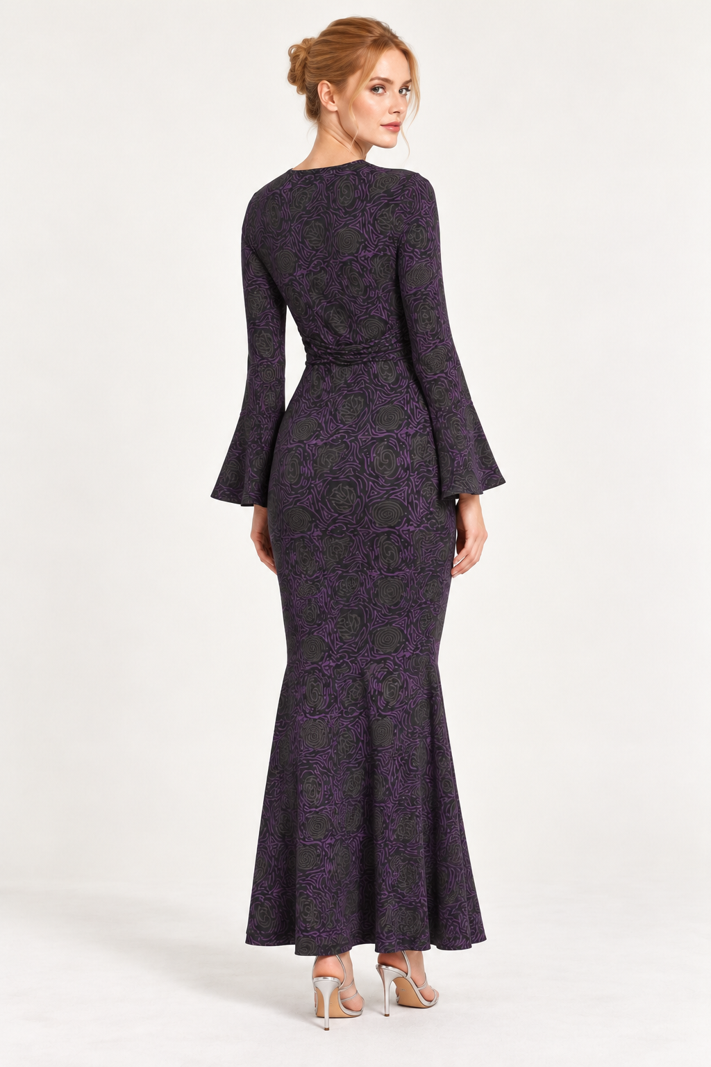 Floby printed cotton long dress in Purple