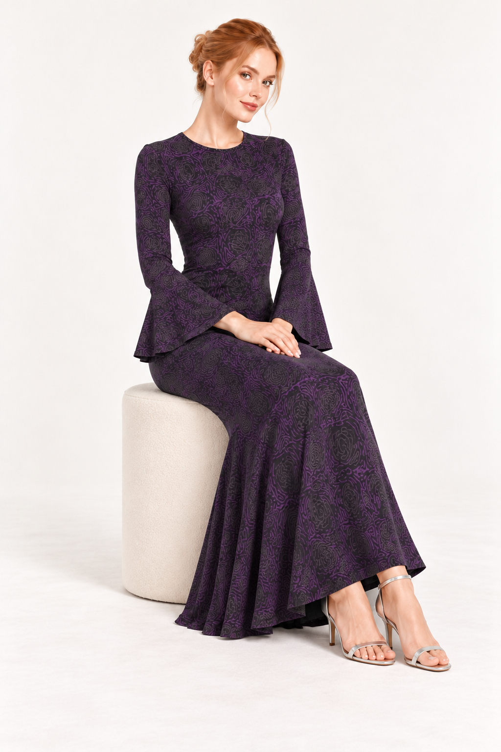 Floby printed cotton long dress in Purple