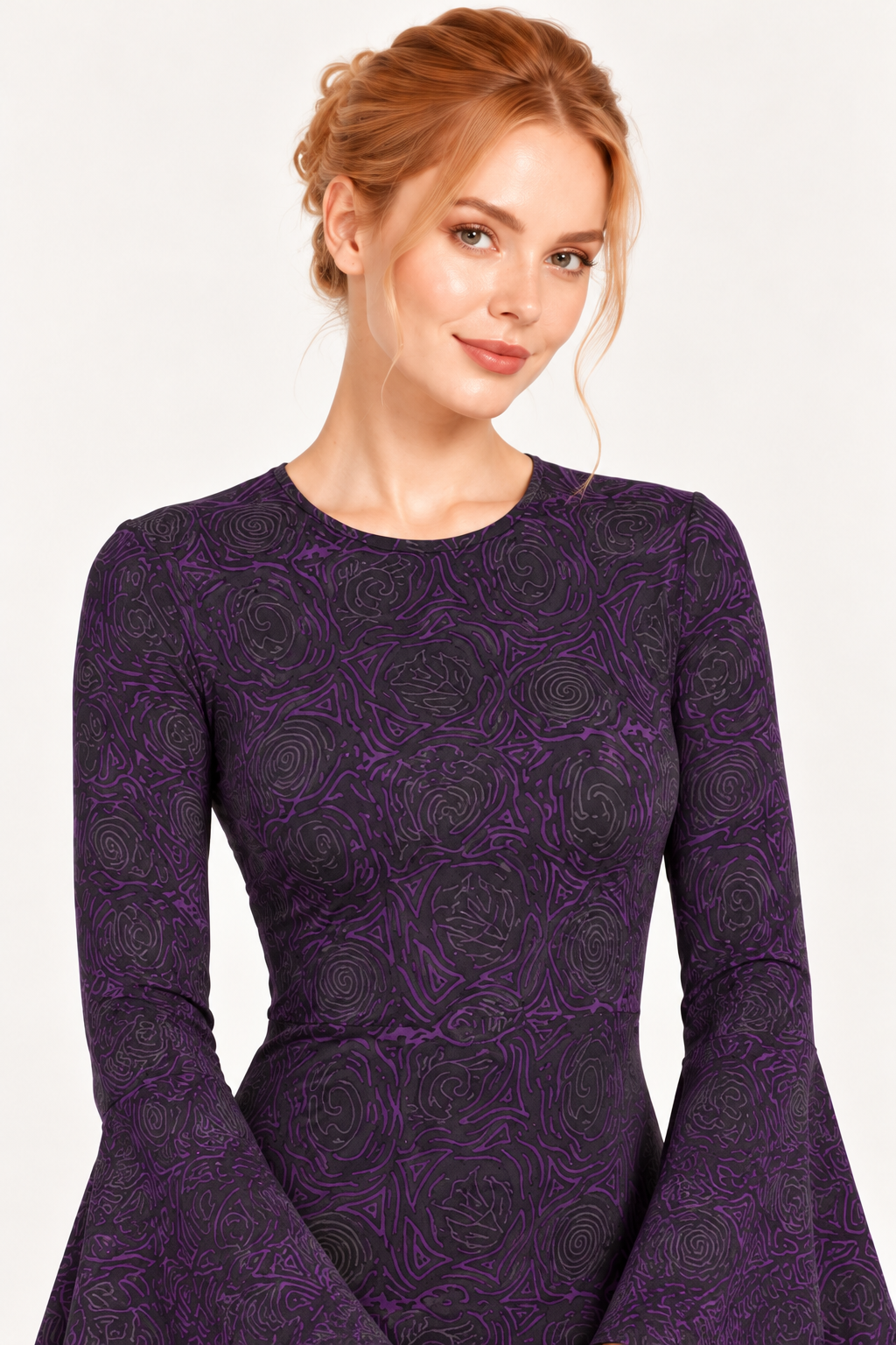 Floby printed cotton long dress in Purple