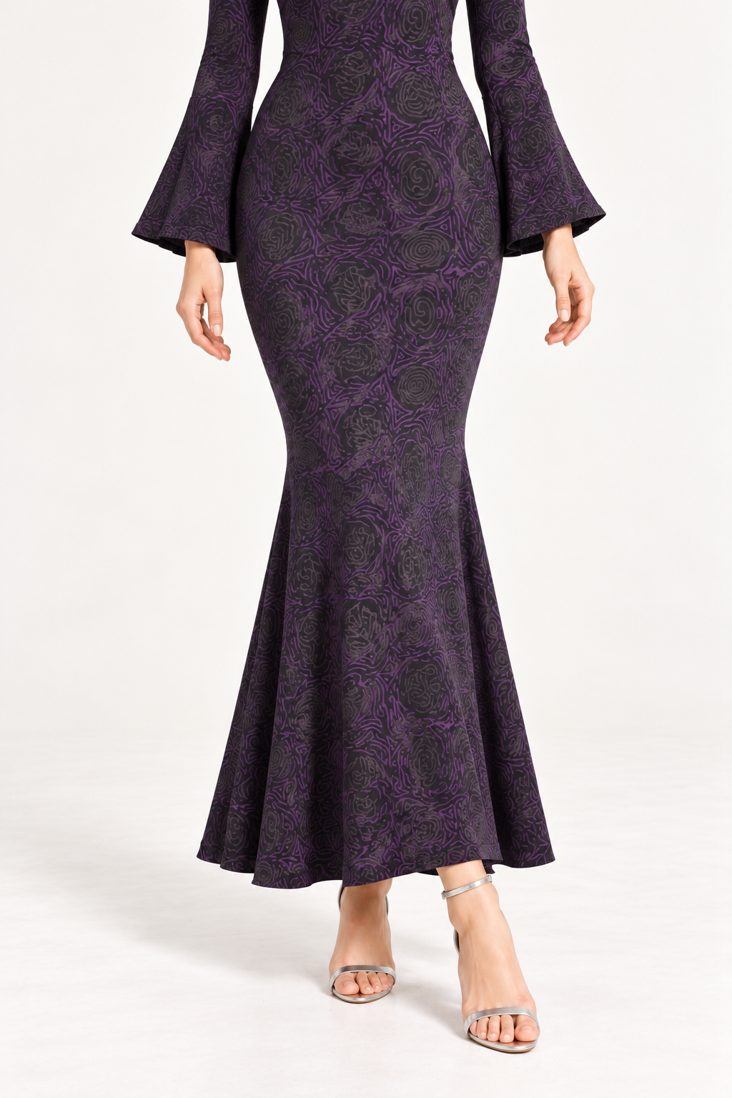 Floby printed cotton long dress in Purple