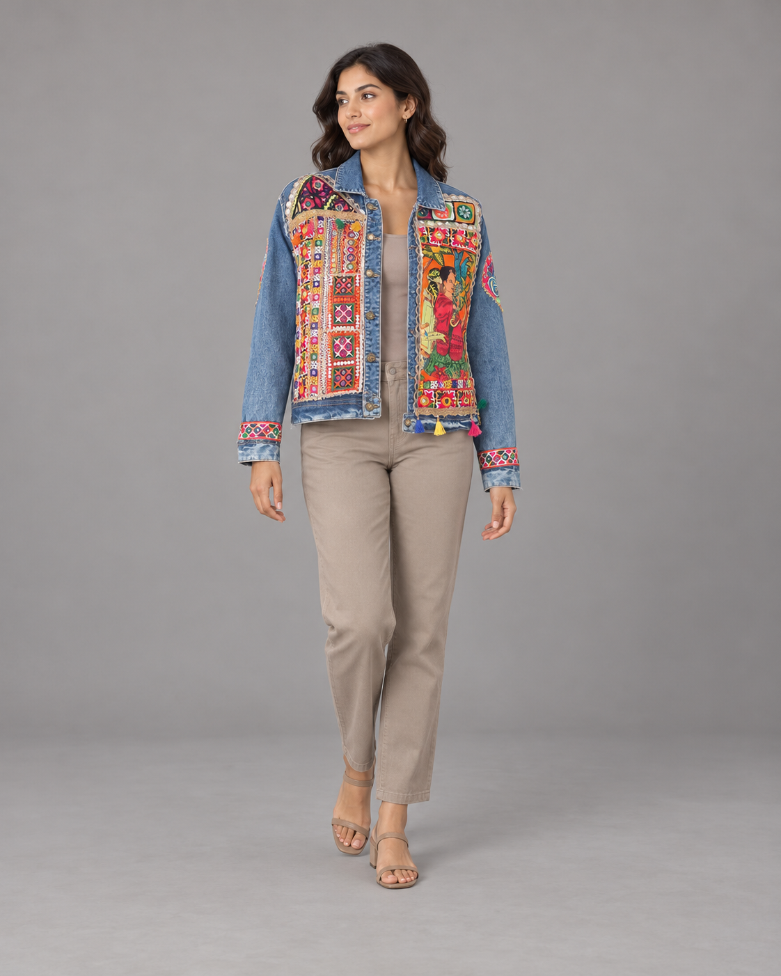 Chitralekha Blue Embroidered Patchwork Denim Jacket | ibBan