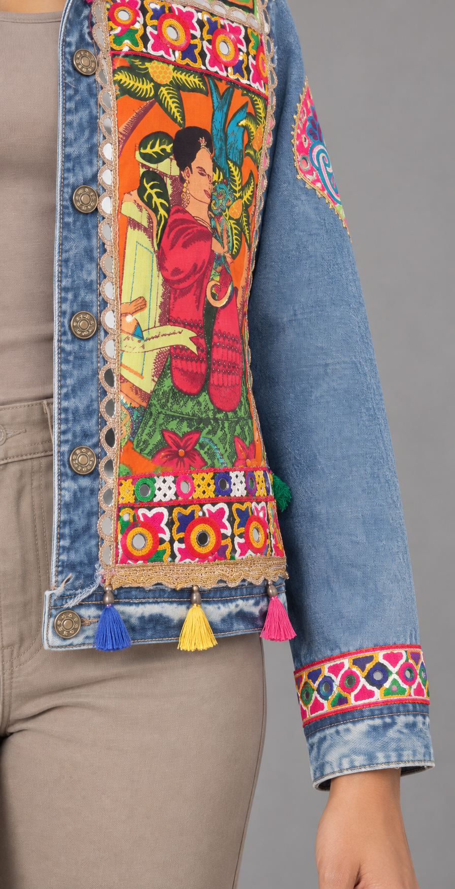 Chitralekha Blue Embroidered Patchwork Denim Jacket | ibBan