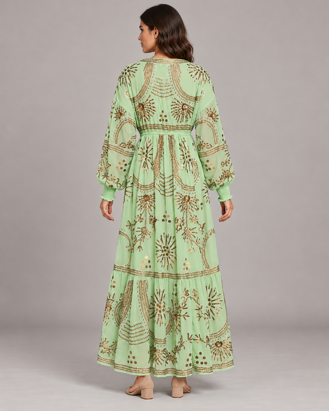 Yara Long Dress in Dusty Rose with Gold Embellishments | ibBan