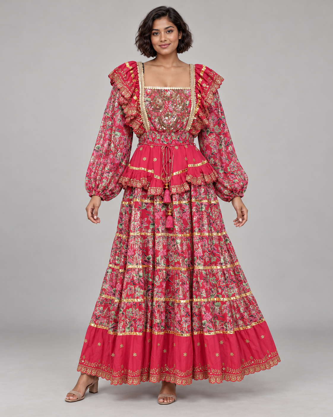 Lurex Long Dress with Metallic Embroidery | ibBan