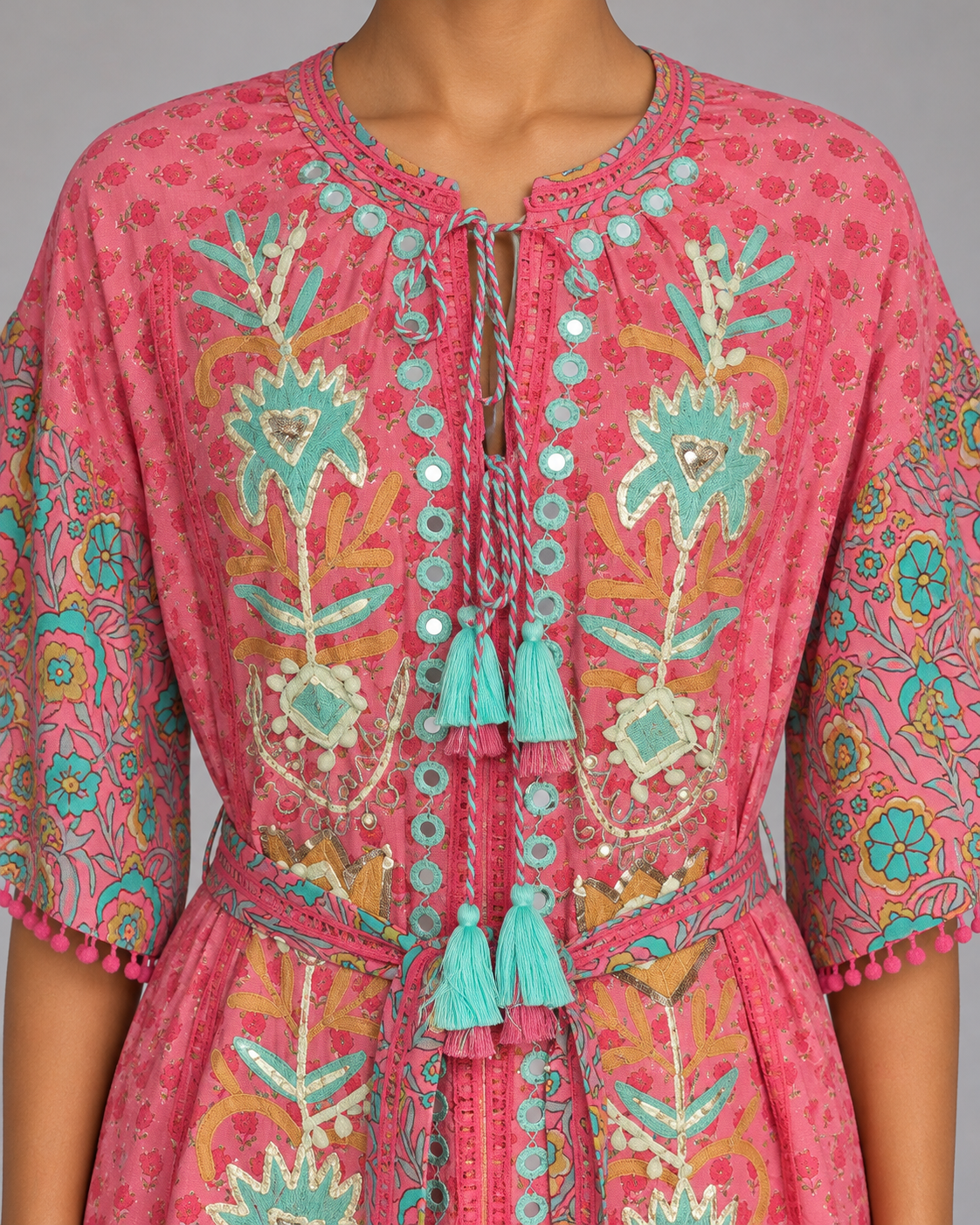 Tiya Floral Embroidered Maxi Dress with Bell Sleeves | ibBan