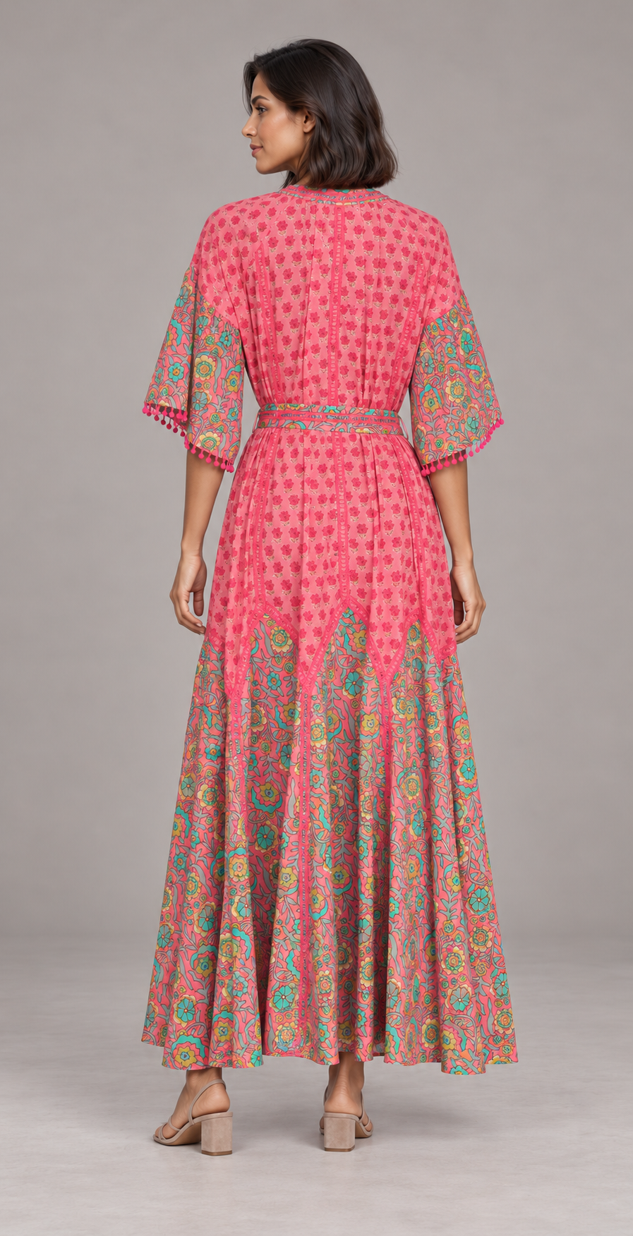 Tiya Floral Embroidered Maxi Dress with Bell Sleeves | ibBan