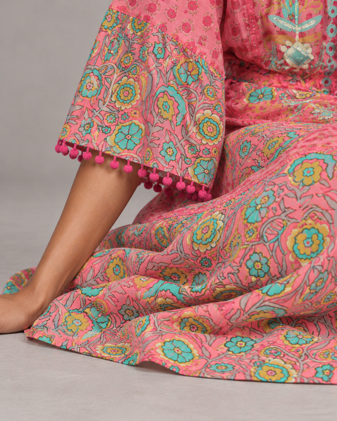 Tiya Floral Embroidered Maxi Dress with Bell Sleeves | ibBan