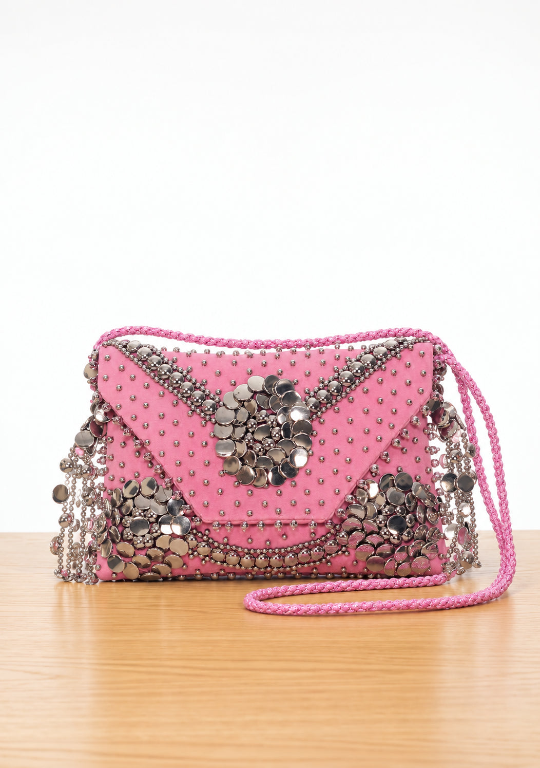ibBan Hand-Embroidered Pink Wallet with Beadwork - Layra