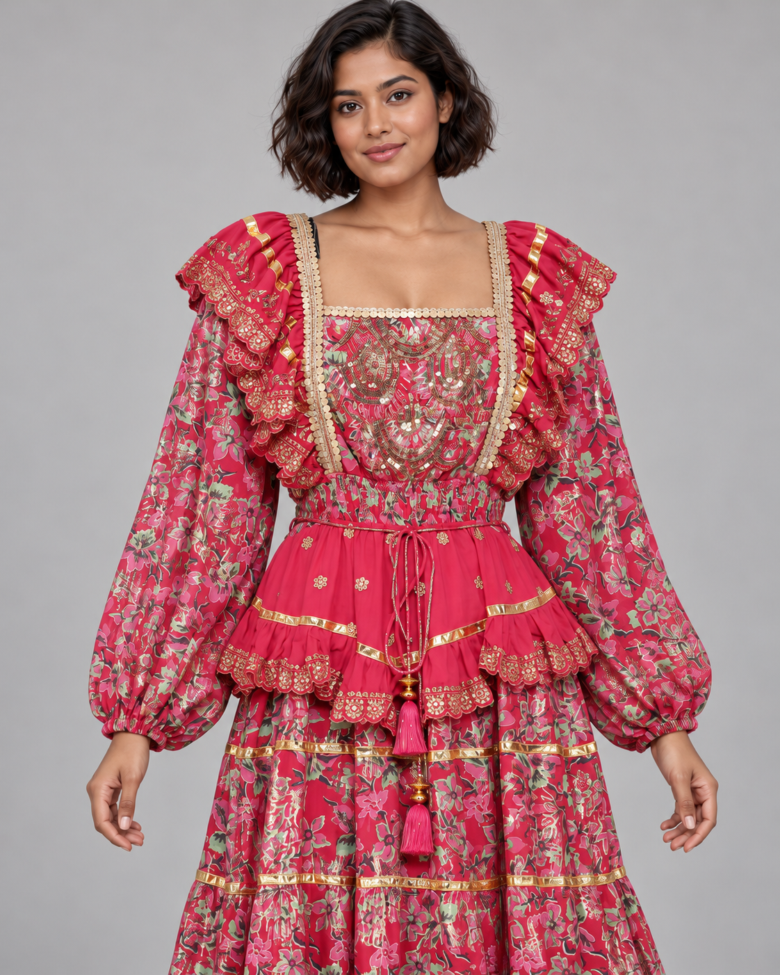 Lurex Long Dress with Metallic Embroidery | ibBan