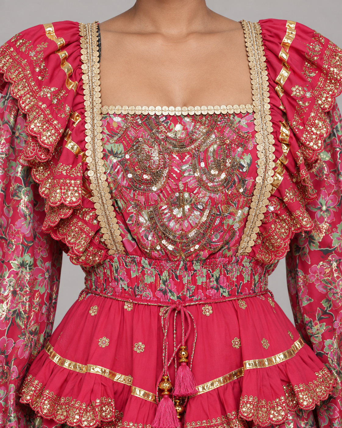 Lurex Long Dress with Metallic Embroidery | ibBan