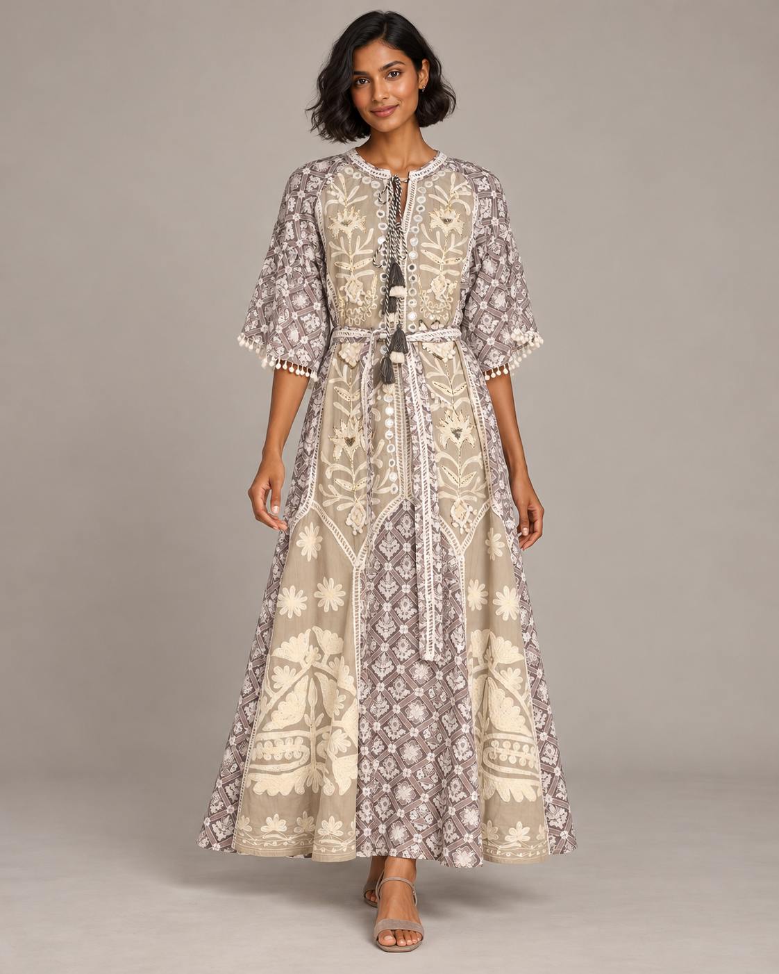 Tina Floral Embroidered Maxi Dress with Bell Sleeves | ibBan