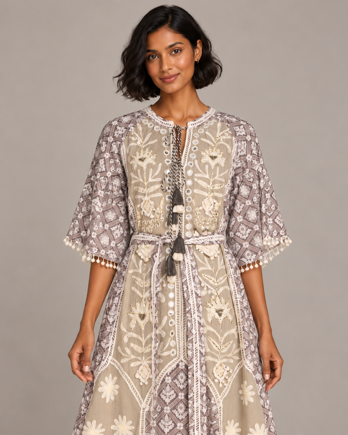 Tina Floral Embroidered Maxi Dress with Bell Sleeves | ibBan