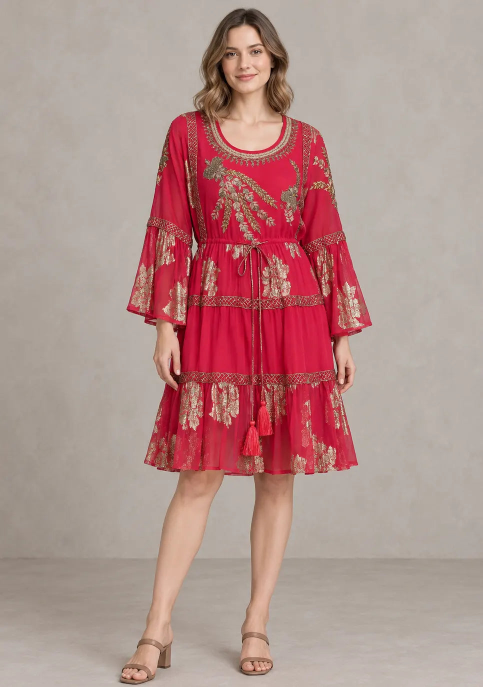 Women’s Cotton Lurex Embroidered Short Tunic - Soha
