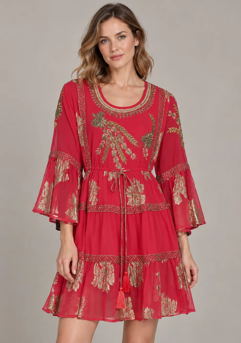 Women’s Cotton Lurex Embroidered Short Tunic - Soha