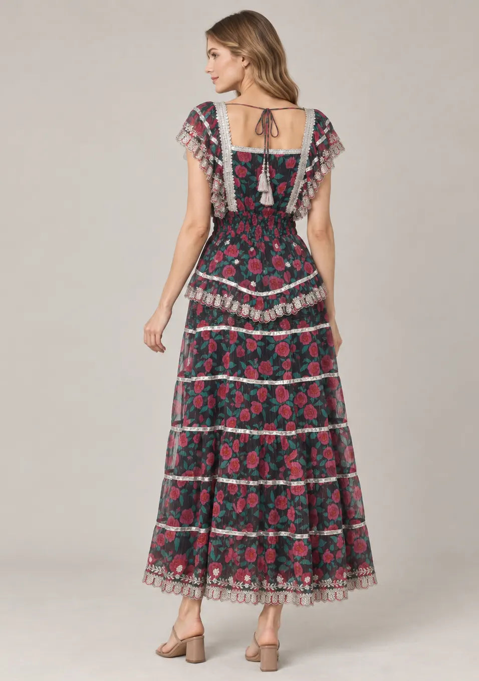 Floral Hand-Embroidered Cotton Georgette Long Dress -Kausar