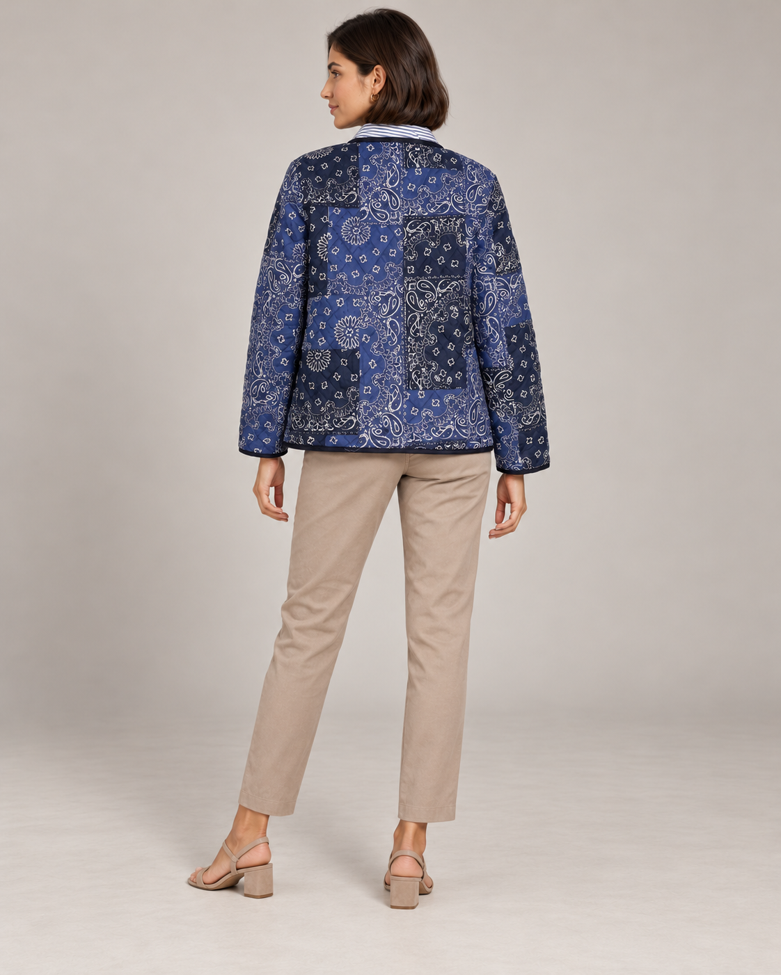 Neel Navy Paisley Quilted Jacket with Patchwork Print | ibBan