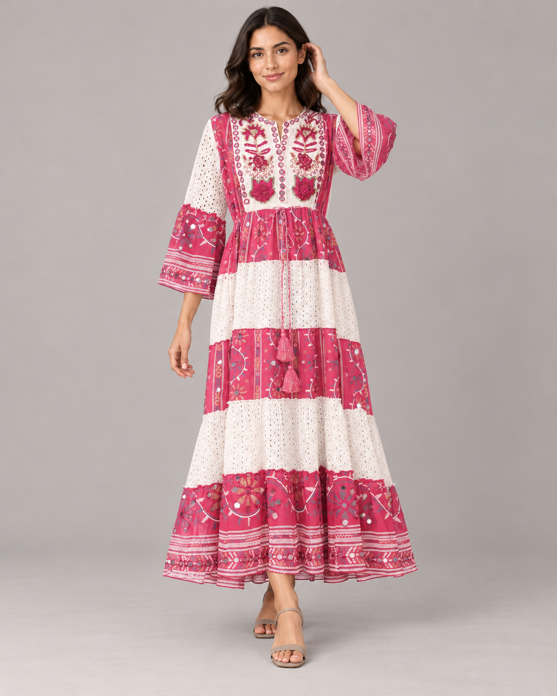 Embroidered Eyelet Mansi Long Tunic with Bell Sleeves | ibBan