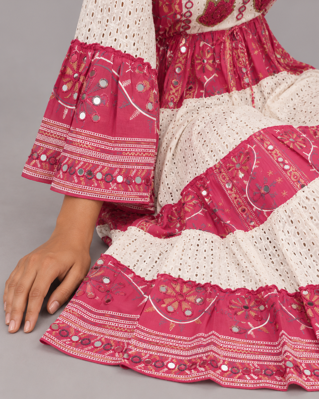 Embroidered Eyelet Mansi Long Tunic with Bell Sleeves | ibBan