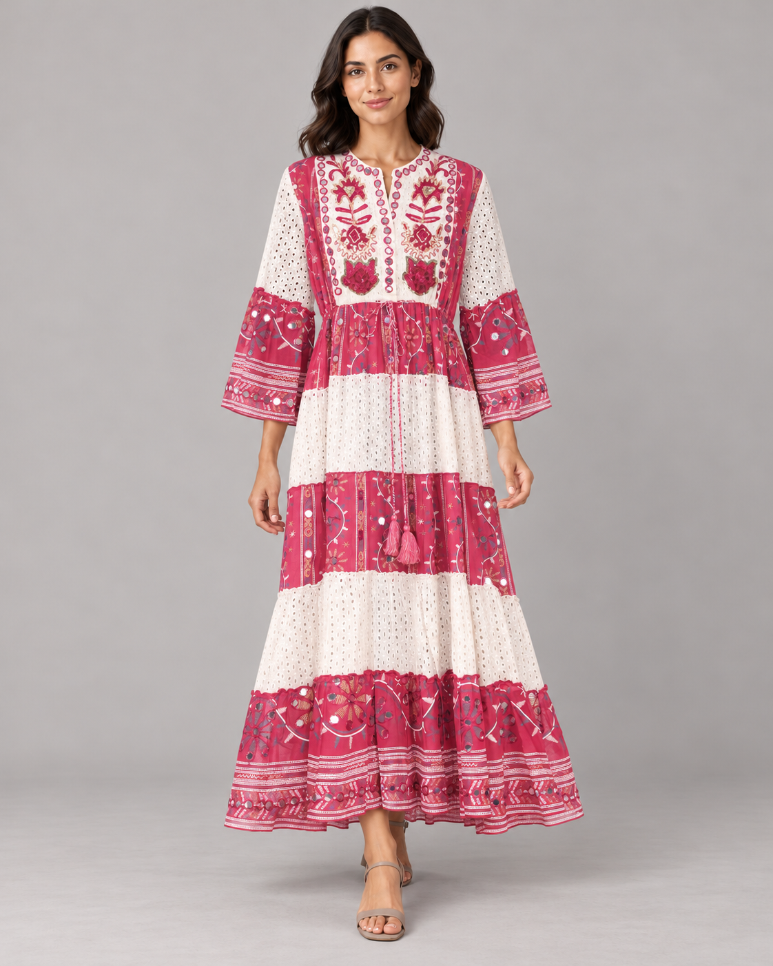 Embroidered Eyelet Mansi Long Tunic with Bell Sleeves | ibBan