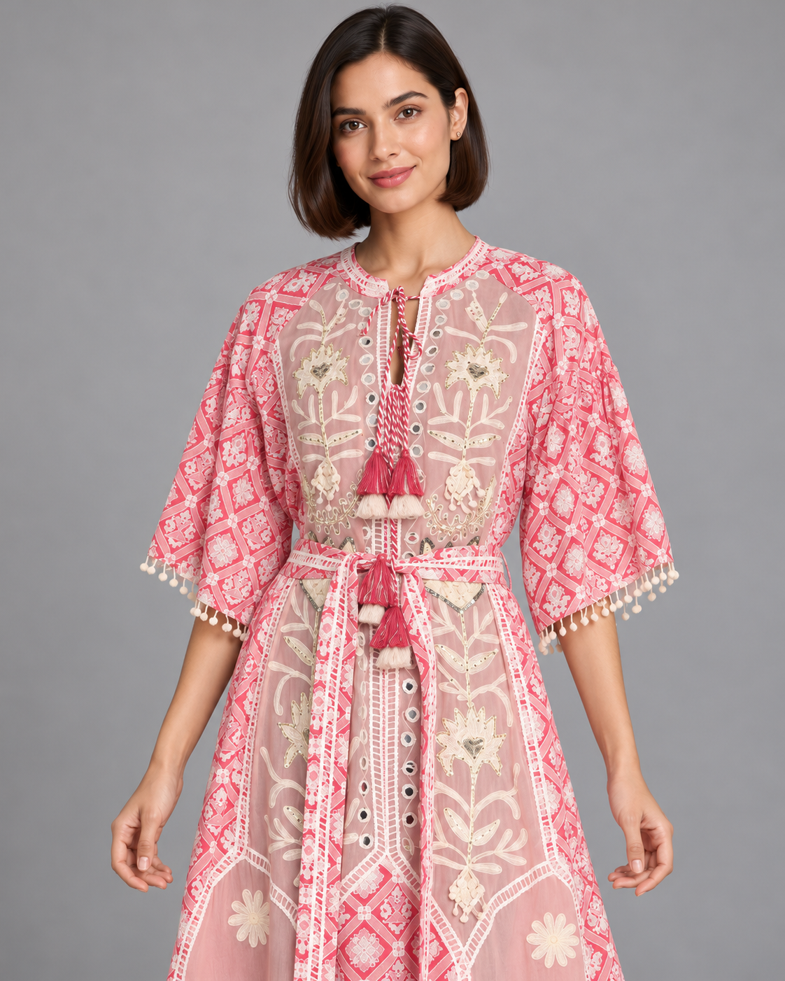Tina Floral Embroidered Maxi Dress with Bell Sleeves | ibBan