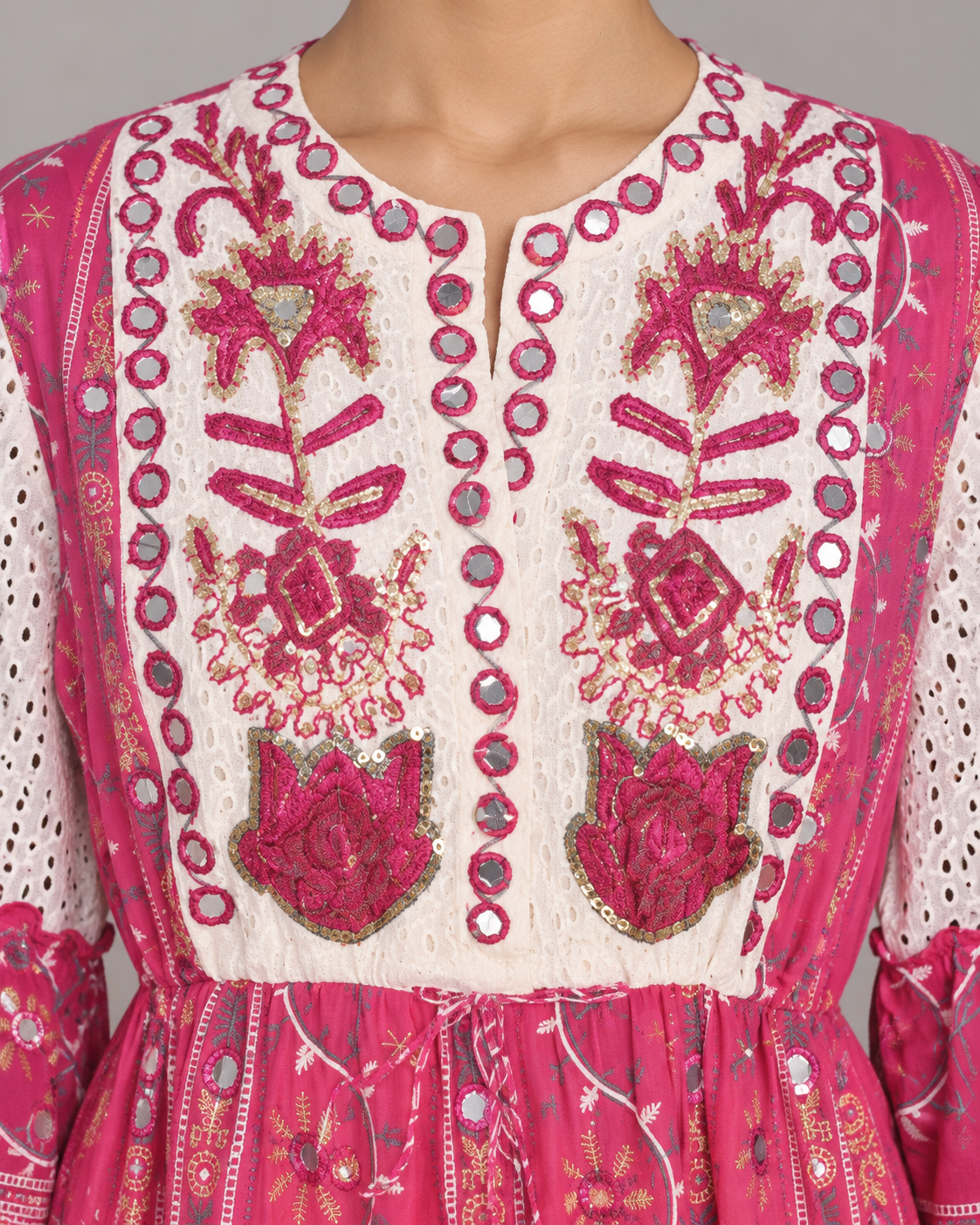 Embroidered Eyelet Mansi Long Tunic with Bell Sleeves | ibBan