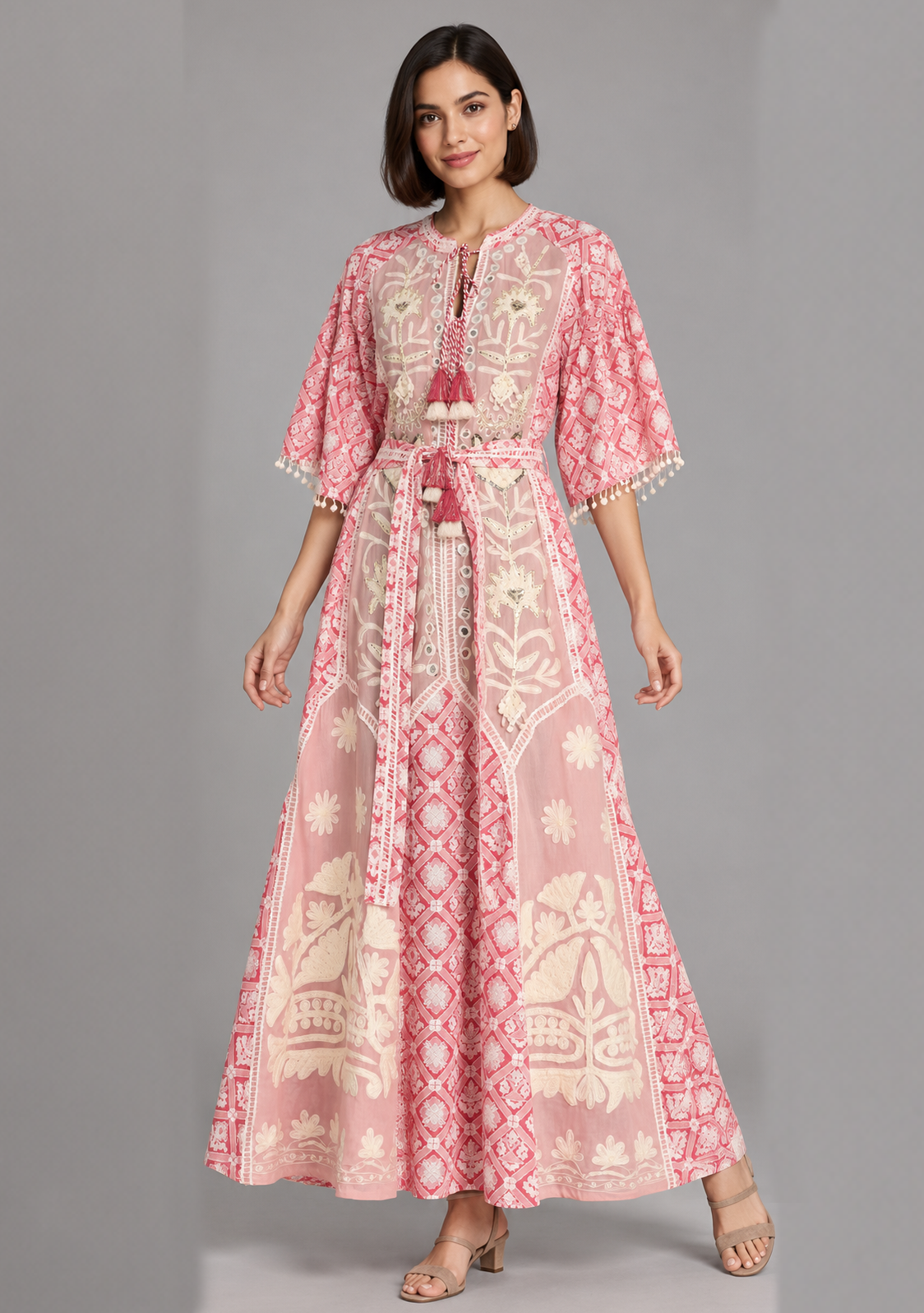 Tina Floral Embroidered Maxi Dress with Bell Sleeves | ibBan