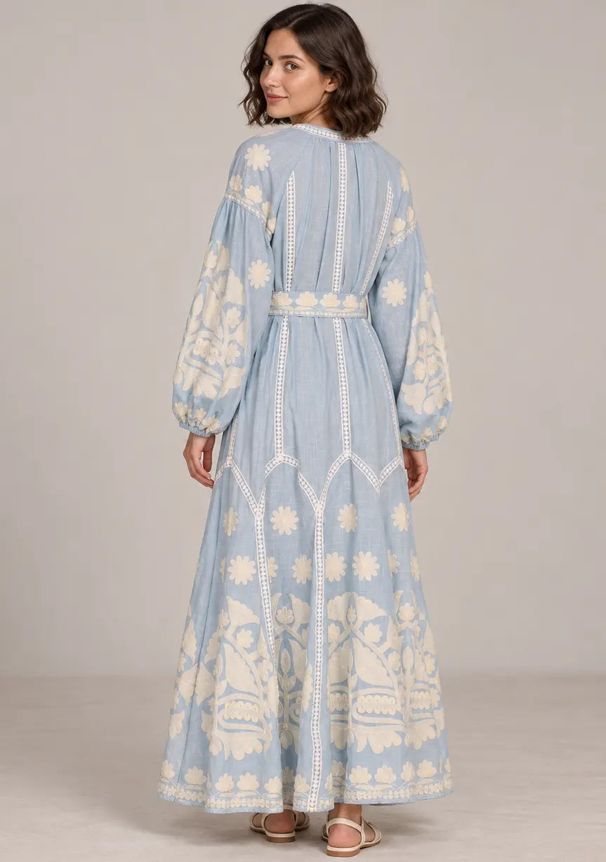 Women’s Cotton Embroidered Floral Long Dress - Ayat