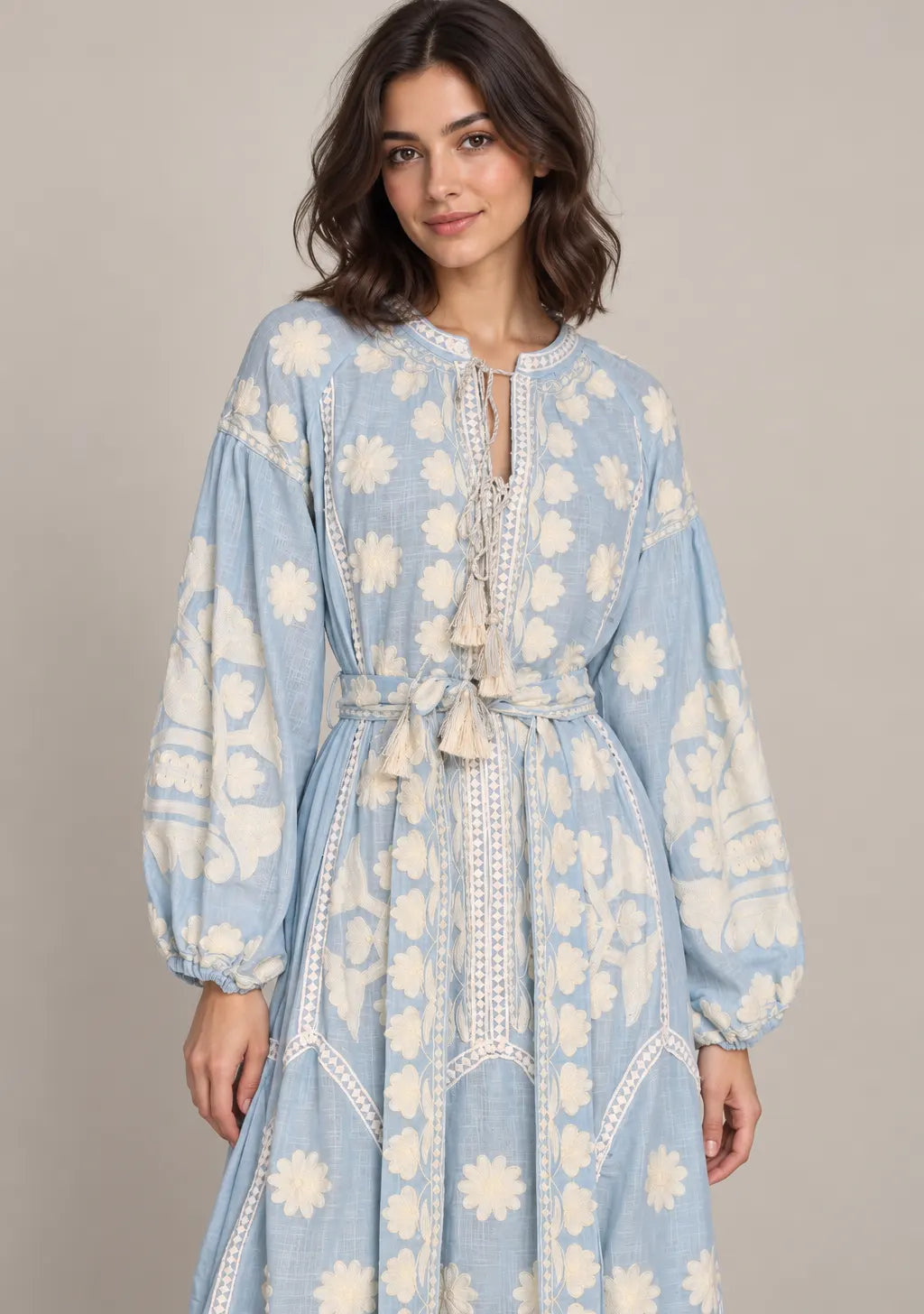 Women’s Cotton Embroidered Floral Long Dress - Ayat