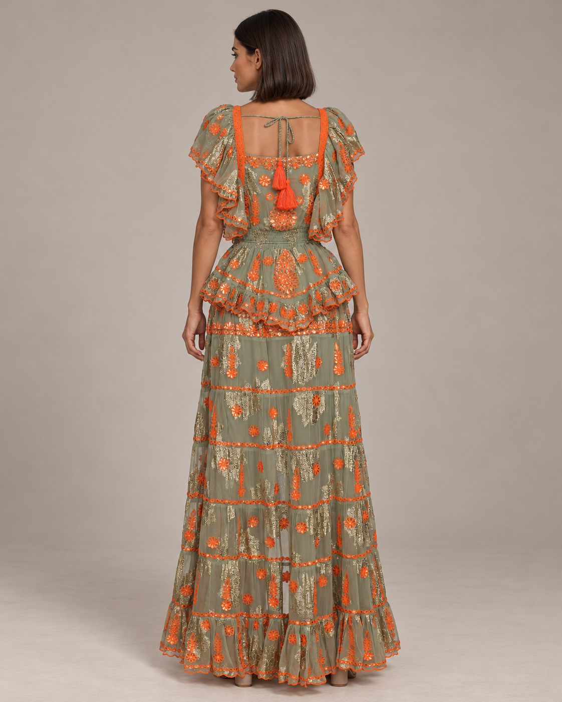 Faiza Embroidered Skirt Blouse Set with High-Low Hem | ibBan