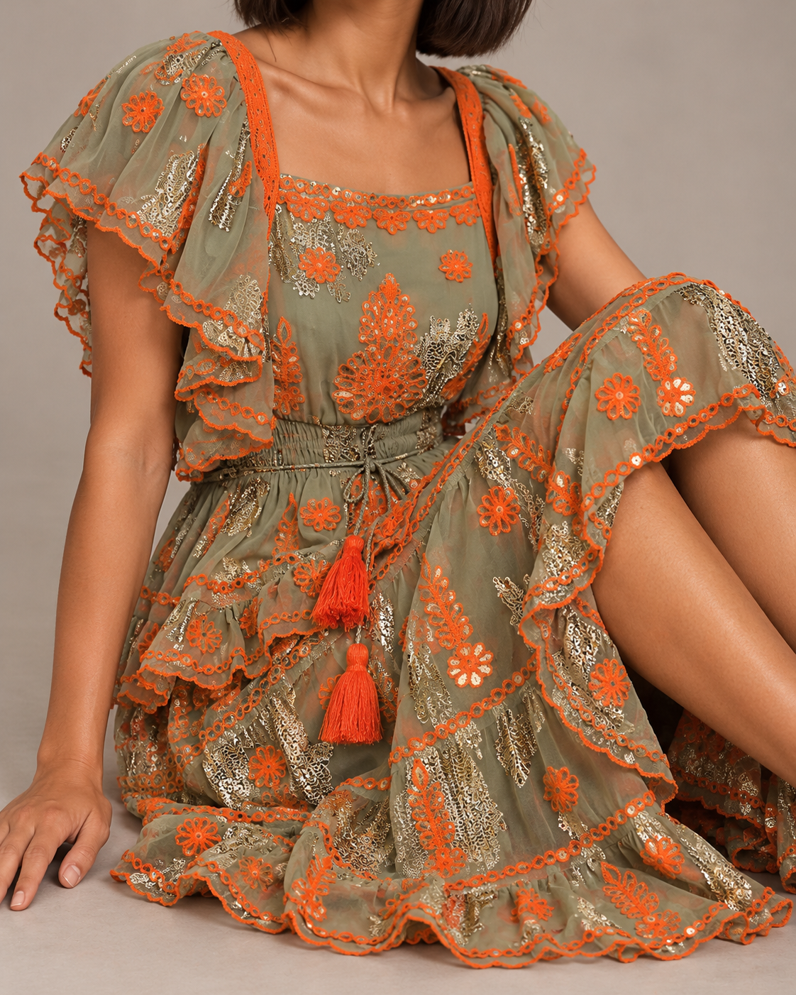 Faiza Embroidered Skirt Blouse Set with High-Low Hem | ibBan