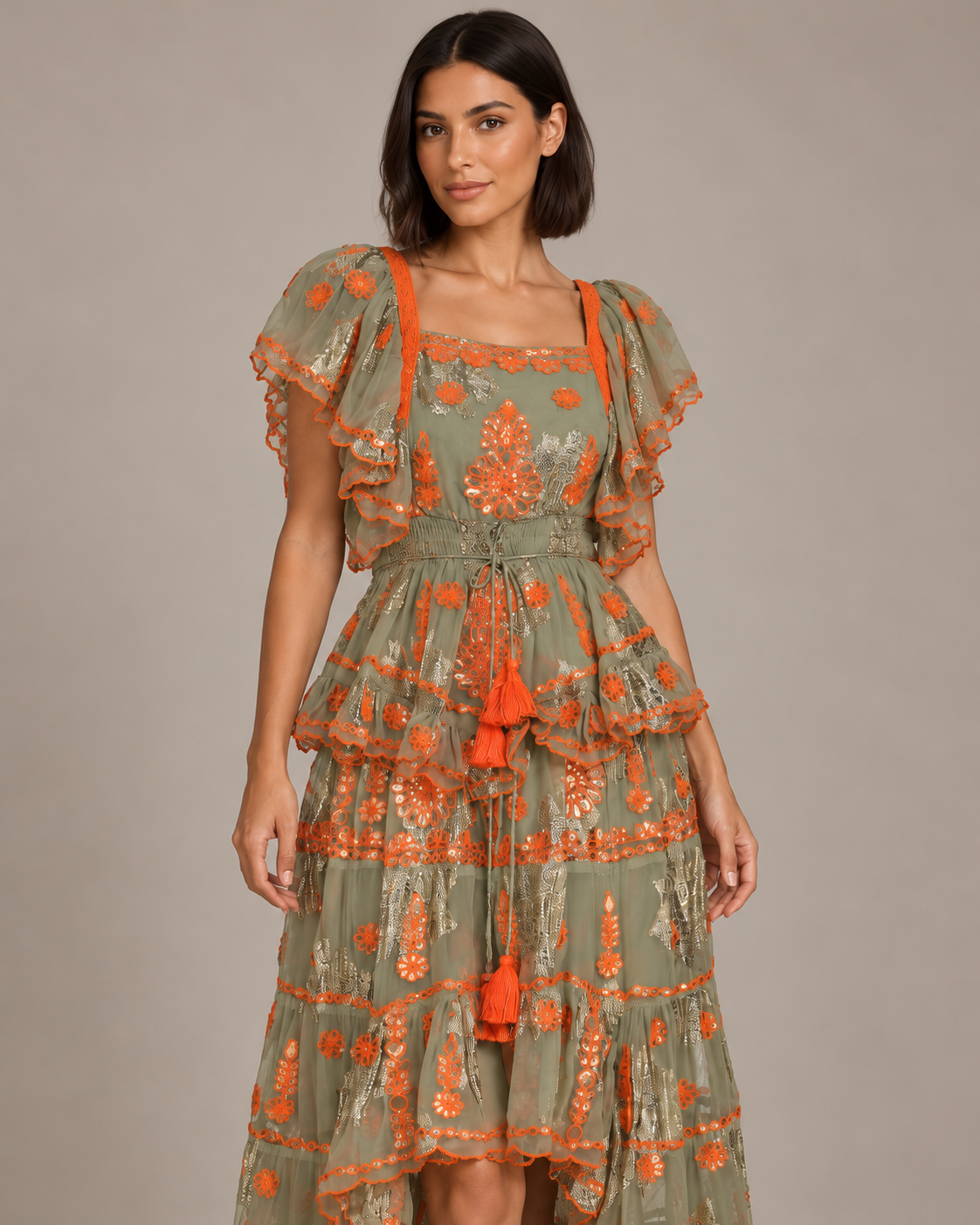 Faiza Embroidered Skirt Blouse Set with High-Low Hem | ibBan