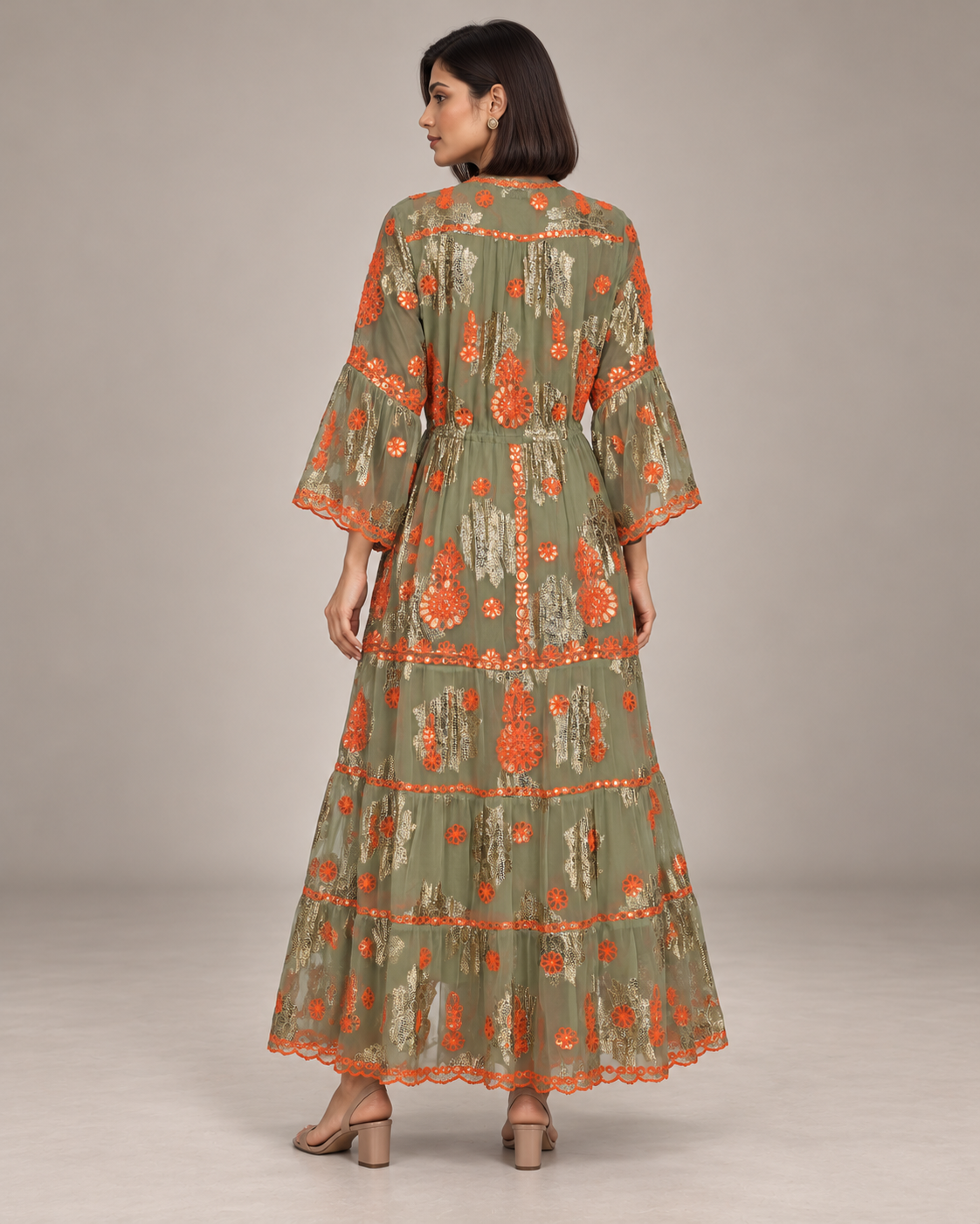Faiza Long Tunic – Floral Embroidered Tiered Tunic | ibBan