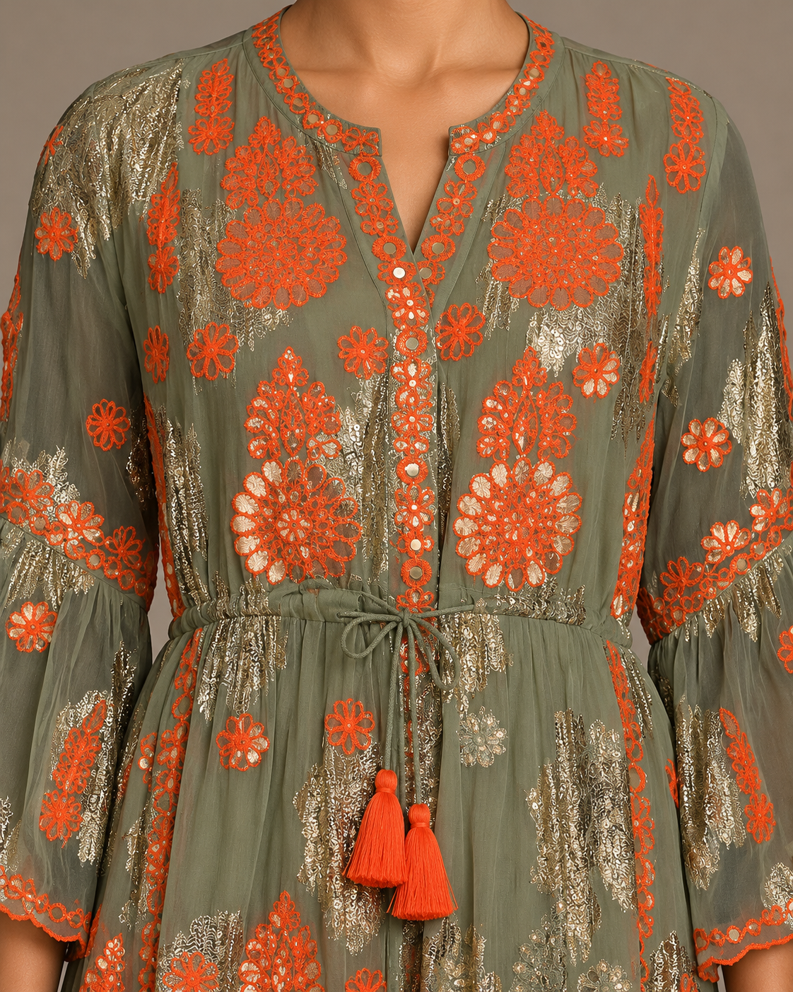 Faiza Long Tunic – Floral Embroidered Tiered Tunic | ibBan