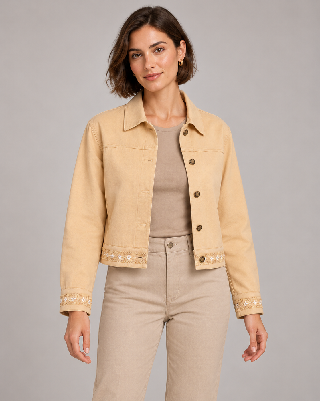 Sahara Sand Cropped Jacket with Camel Embroidery | ibBan