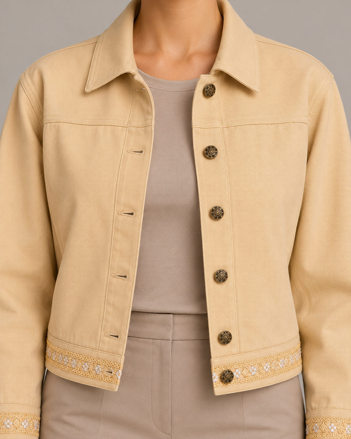 Sahara Sand Cropped Jacket with Camel Embroidery | ibBan