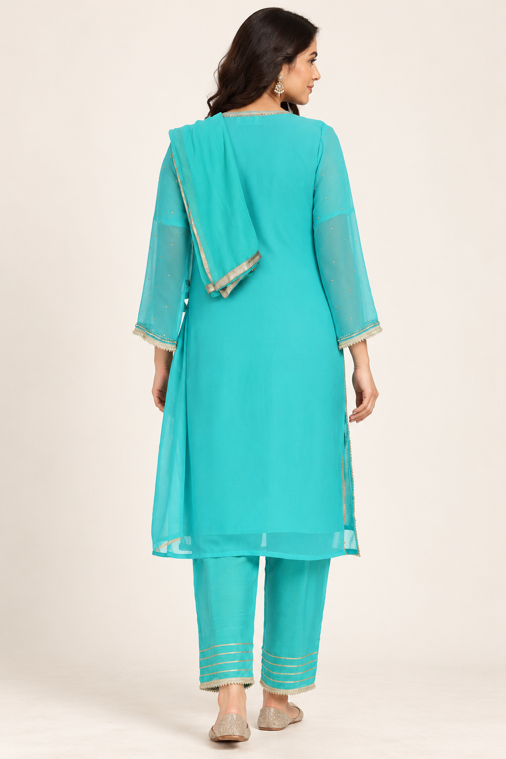 Color Is Turquoise Turquoise Embroidered Kurta Set with Trousers & Dupatta | ibBan – ibban.in