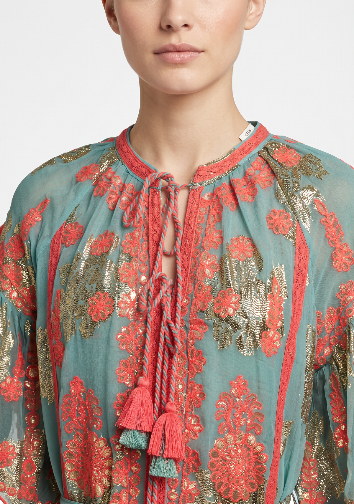 Faiza Long Dress – Embroidered Maxi Dress with Tie Belt | ibBan