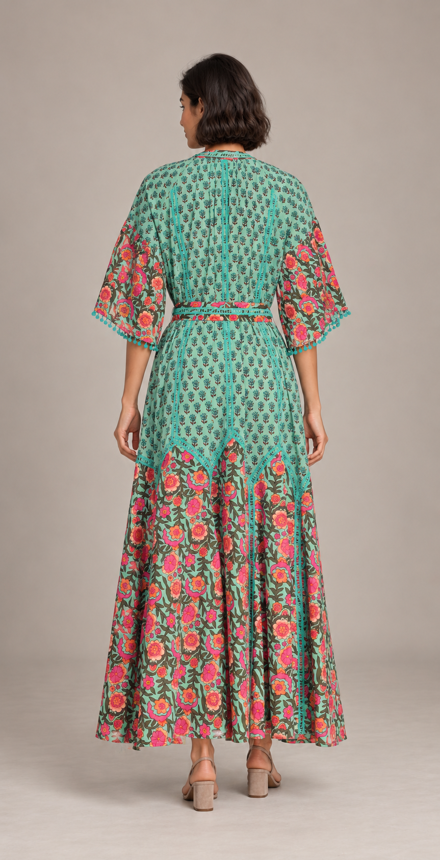 Tiya Floral Embroidered Maxi Dress with Bell Sleeves | ibBan