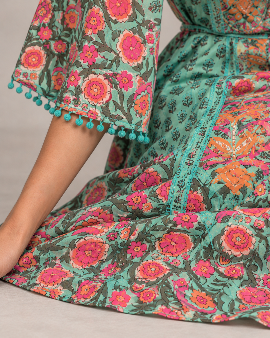 Tiya Floral Embroidered Maxi Dress with Bell Sleeves | ibBan