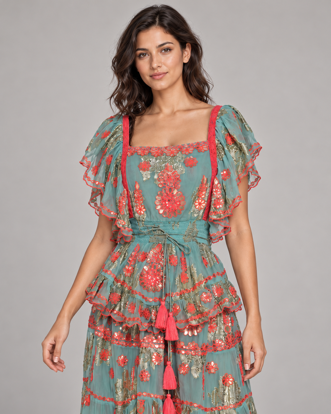 Faiza Embroidered Skirt Blouse Set with High-Low Hem | ibBan