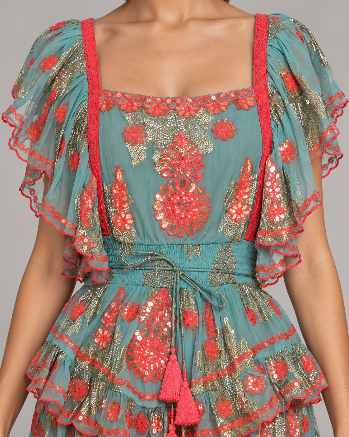 Faiza Embroidered Skirt Blouse Set with High-Low Hem | ibBan