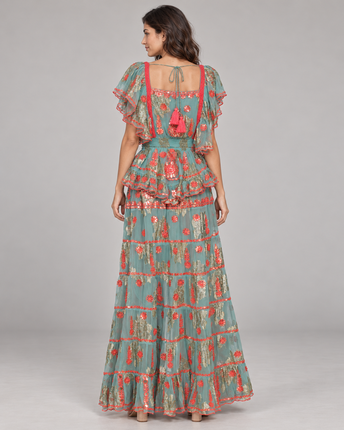 Faiza Embroidered Skirt Blouse Set with High-Low Hem | ibBan