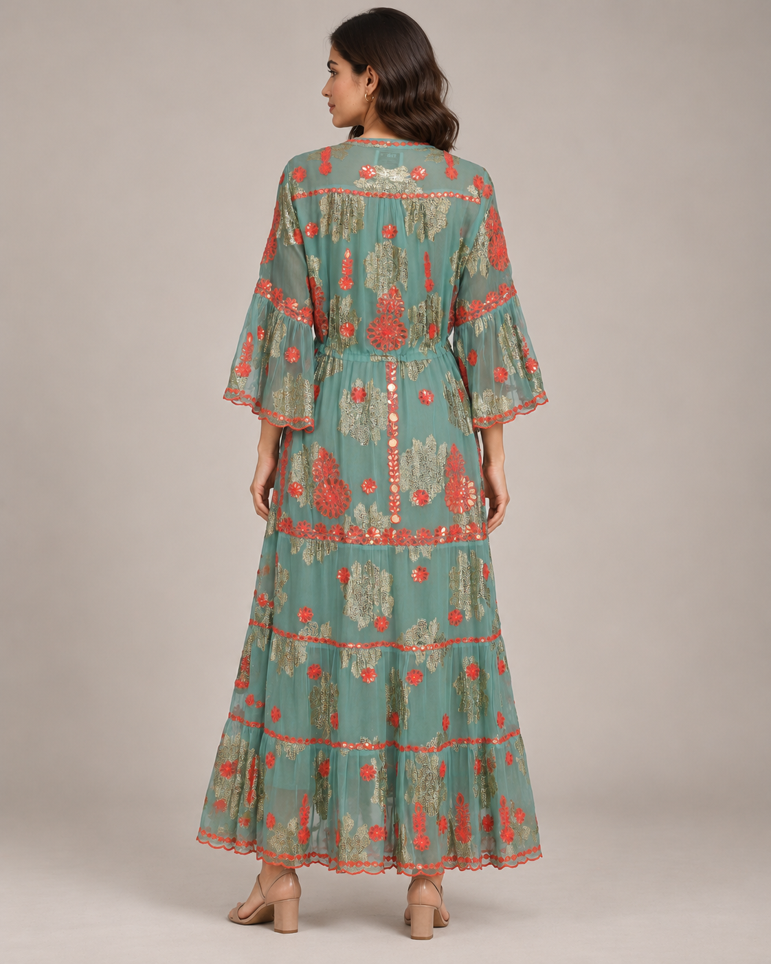 Faiza Long Tunic – Floral Embroidered Tiered Tunic | ibBan
