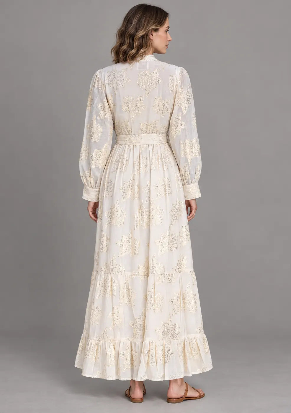Women’s Hand-Embroidered Cotton Lurex Long Dress - Varsha